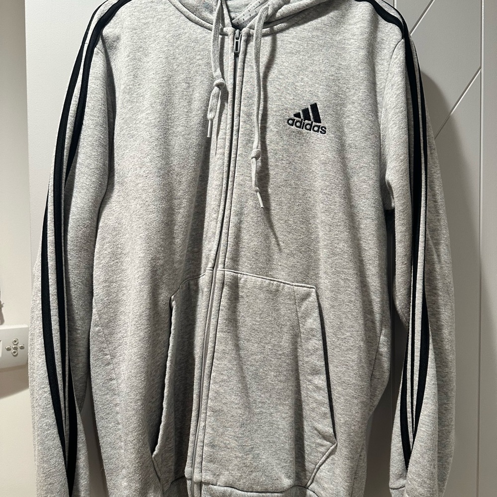 Adidas Men's Gray Full-Zip Hoodie